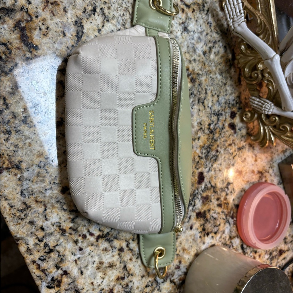Stylish Cream and Green Checkered Bag